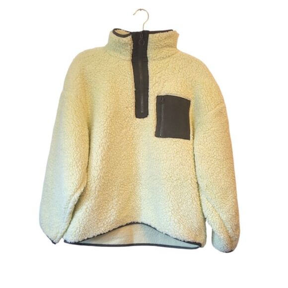 Lou & Grey Light Yellow and Olive Teddy Quarter Zip - Picture 1 of 6